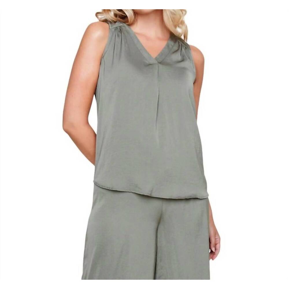 NEW RENUAR v neck sleeveless blouse in sage leaf green